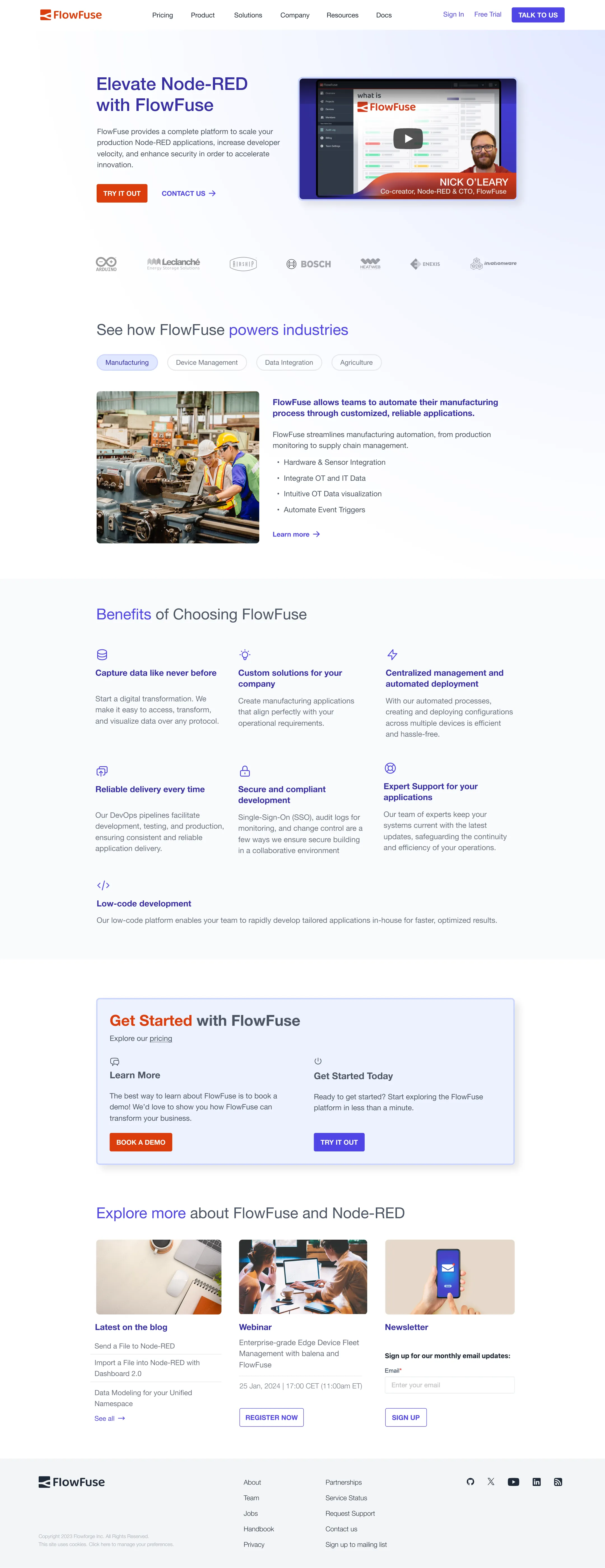 FlowFuse homepage after the redesign