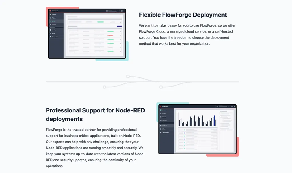 Original FlowFuse website describing platform features without a clear audience.