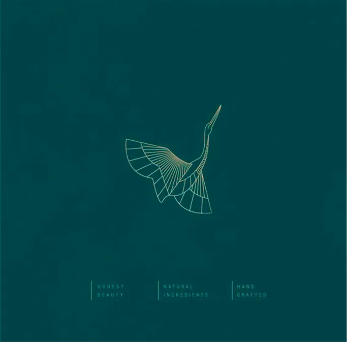 Gold geometric bird emblem on a deep teal background.