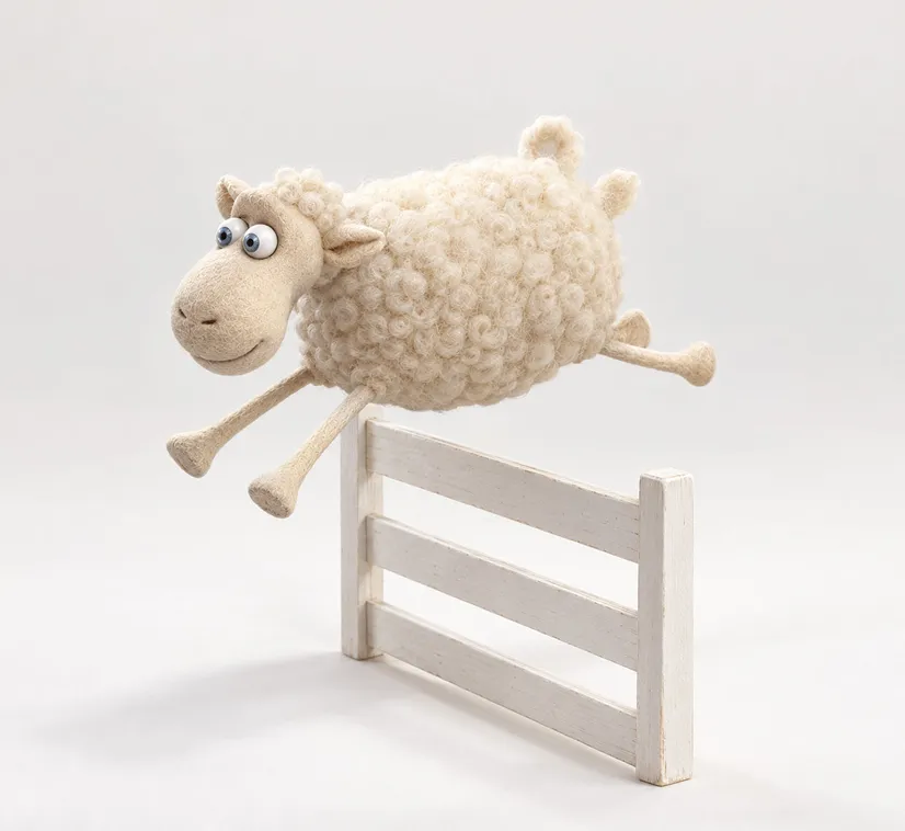 A sheep jumping over a fence, a familiar symbol of rest