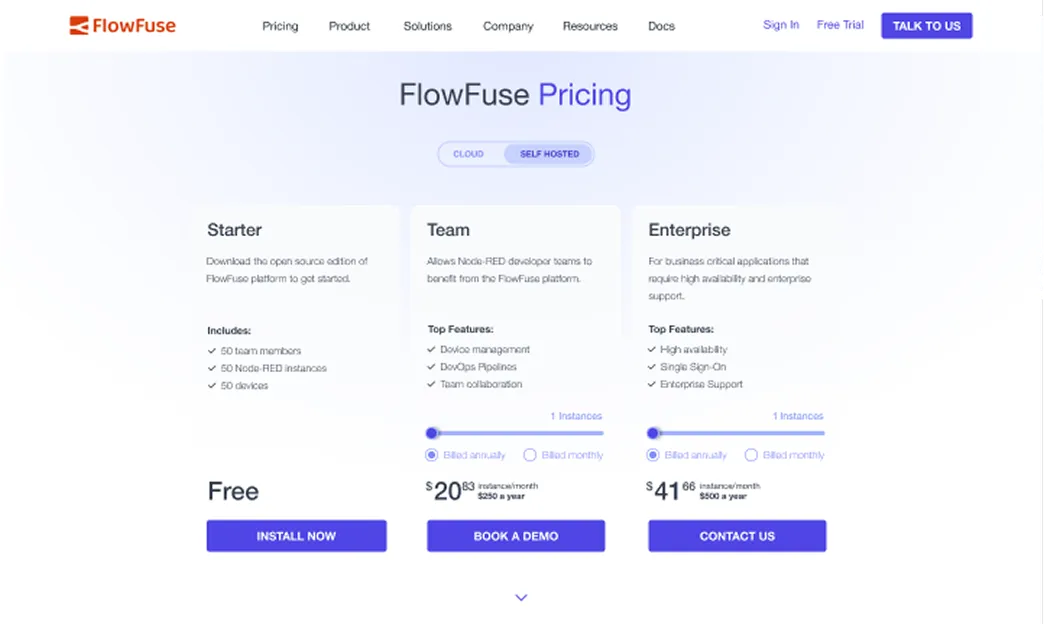 FlowFuse pricing page