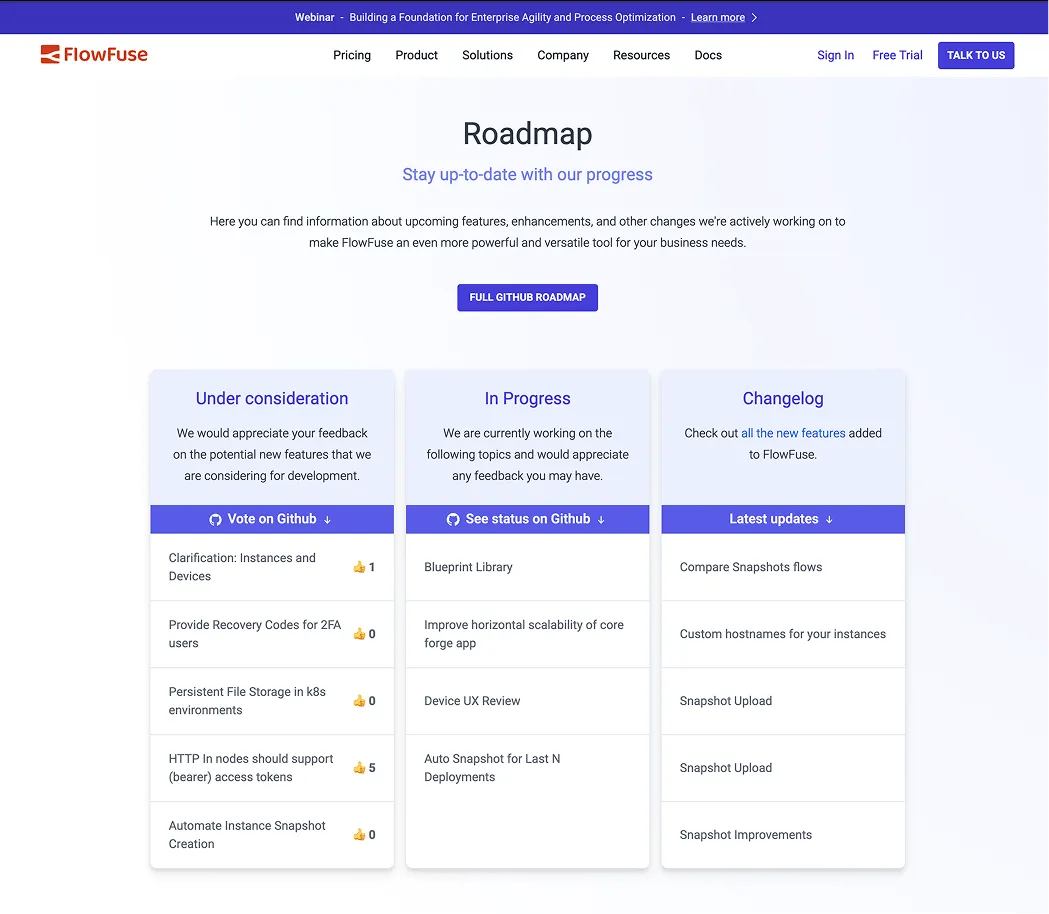 Public product roadmap