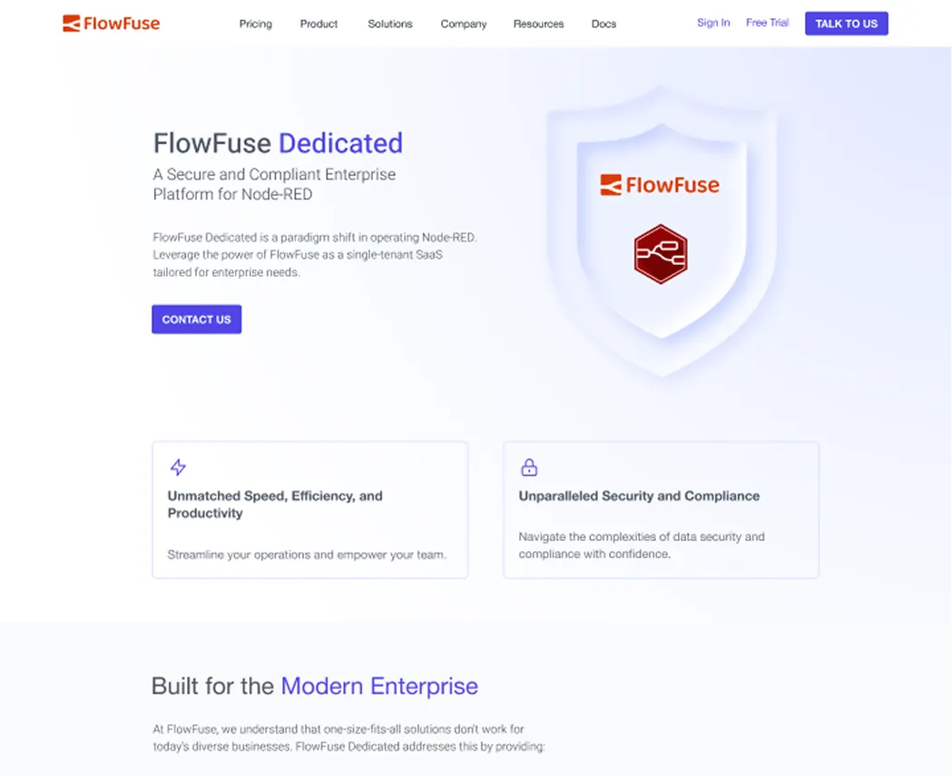 FlowFuse Dedicated product page