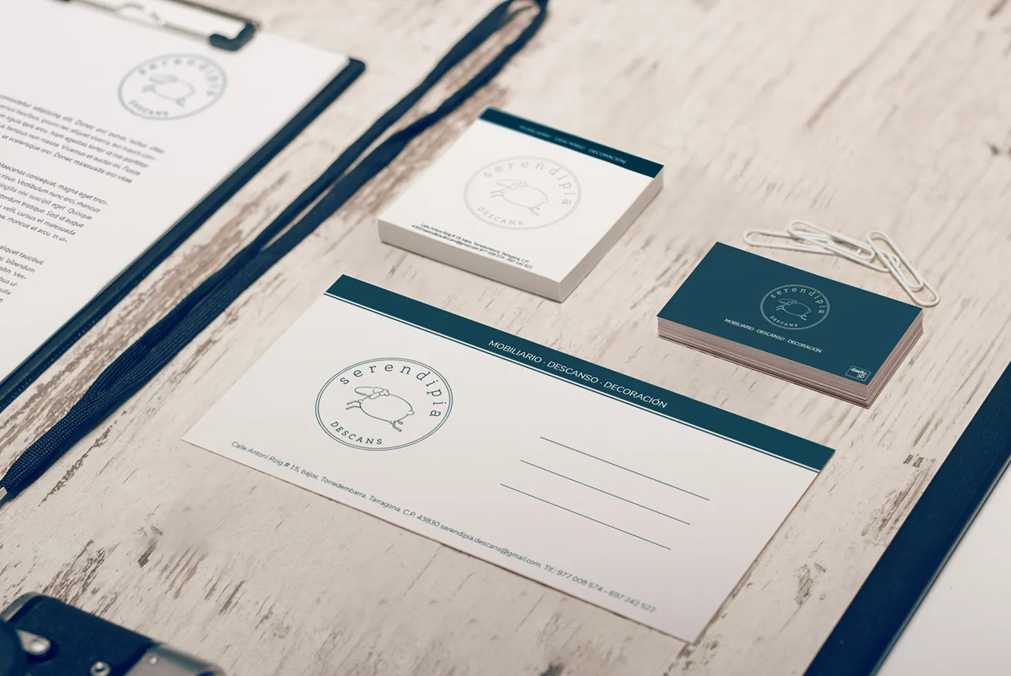Business cards and stationery in the Serendipia identity